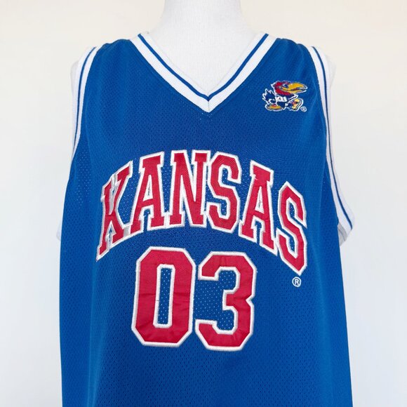 Kansas Jayhawks Basketball Jersey Vintage Starter Mens Size XL NCAA Blue Red - Picture 2 of 16